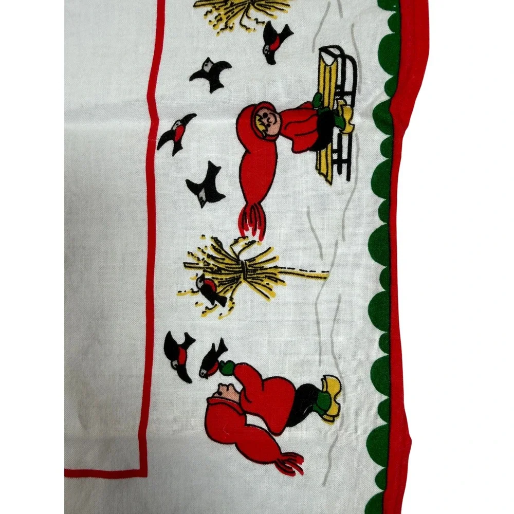 VTG Trad'l Swedish Christmas Tablecloth 22x22 White Red Scandinavia Tomte Gnomes